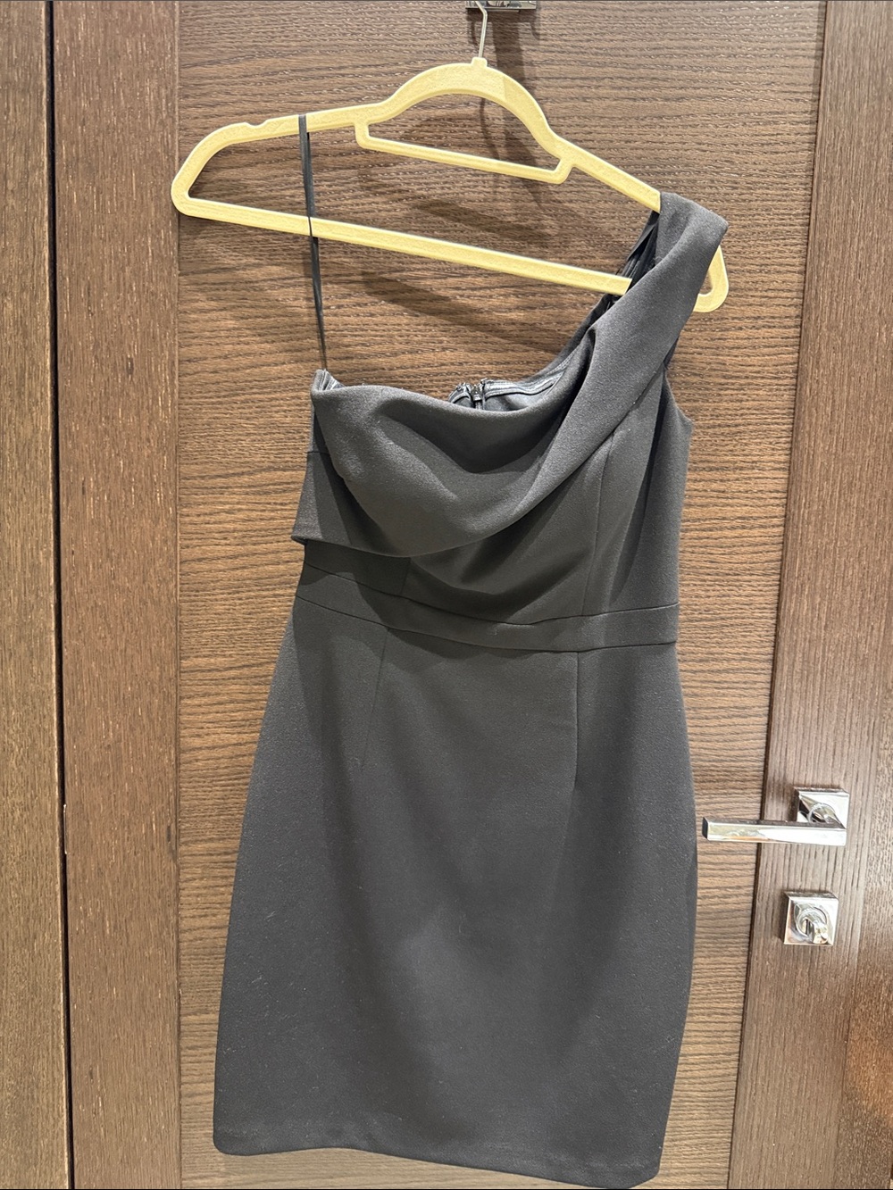 Aqua One-Shoulder Black Draped Cocktail Dress